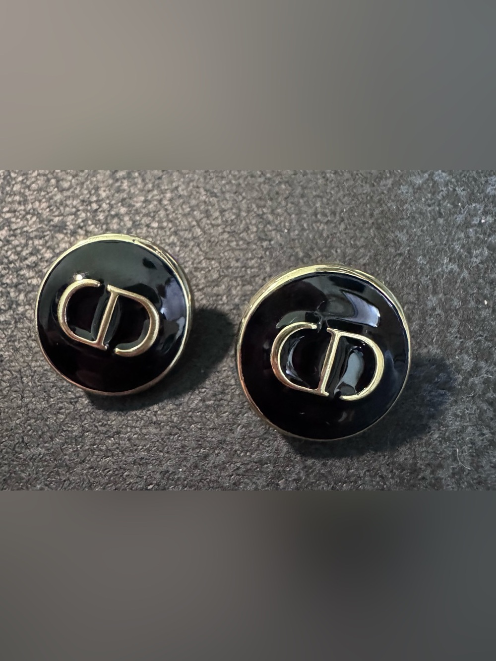 Dior Black and Gold Logo Button Earrings